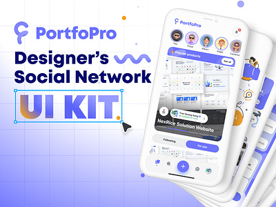 PortfoPro - Designer Social Network UI Kit app branding design illustration logo mobile mobile design network social social network ui ui design ui kit uiux ux ux design vector