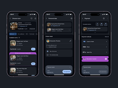 Stay & Pay: Simple Room Booking UX bento design best design award booking screen branding card design clean design colorful design cool design credit card dark mode design system dynamic island ios design material design minimalist design new trend design payment screen room rental ui design widget