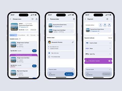 Stay & Pay: Simple Room Booking UX bento design best design award booking screen branding card design clean design colorful design cool design credit card dark mode design system dynamic island ios design material design minimalist design new trend design payment screen room rental ui design widget