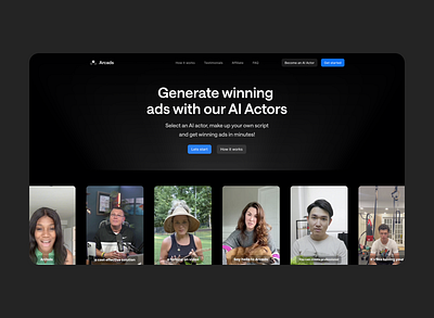 Arcads - Redesign actors ads ai animation arcads artificial intelligence blue dark theme generate marketing text to video video website