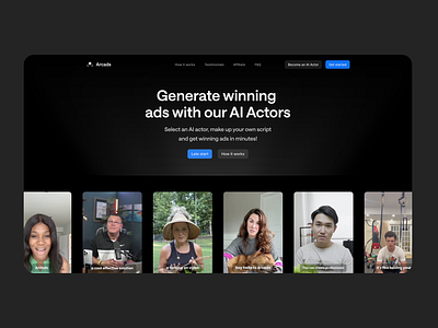 Arcads - Redesign actors ads ai animation arcads artificial intelligence blue dark theme generate marketing text to video video website