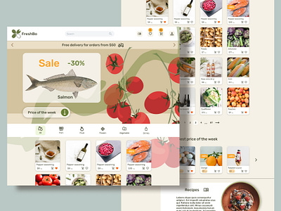 Food delivery and recipes landing page advertising animation branding delivery delivery food desctop drink graphic design illustration lending meal menu pagination sale shopping supermarket ui vegetarian web design wine