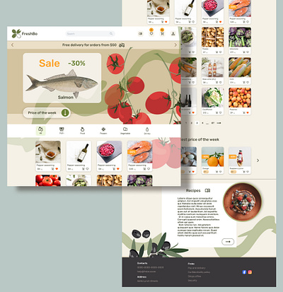 Food delivery and recipes landing page advertising animation branding delivery delivery food desctop drink graphic design illustration lending meal menu pagination sale shopping supermarket ui vegetarian web design wine