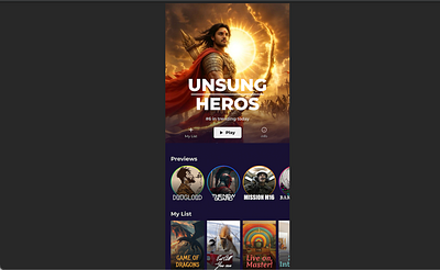 OTT App Home Screen UI - Cinematic and Engaging darktheme figma interactiveui ottdesign streamingplatform ui uiux