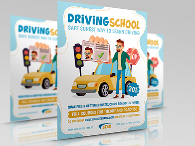 Driving School Flyer Template Vol.3 car design driver flyer id illustration leaflet license poster training