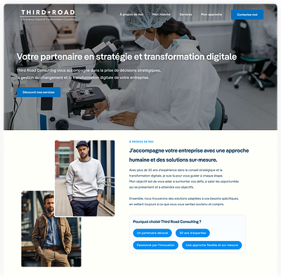 👨🏻‍🔬 Third Road - Consulting Website about blue design freelance hero image landing page science section ui ux web web design website white