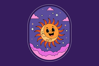 Sun and moon badge branding cartoon character cloud colorful cute design graphic design illustration logo moon star sun ui