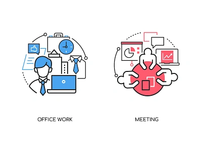 Office work banner business businessman design flat design illustration line meeting office presentation style team teambuilding vector work