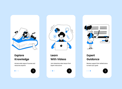 Online Learning App || Onboarding Screens app design clean design course app design e commerce e learning educationapp illustration learning platform mobile app onboarding screens online learning ui ui design user interface user onboarding video tutorials visual design