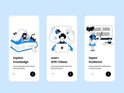 Online Learning App || Onboarding Screens app design clean design course app design e commerce e learning educationapp illustration learning platform mobile app onboarding screens online learning ui ui design user interface user onboarding video tutorials visual design