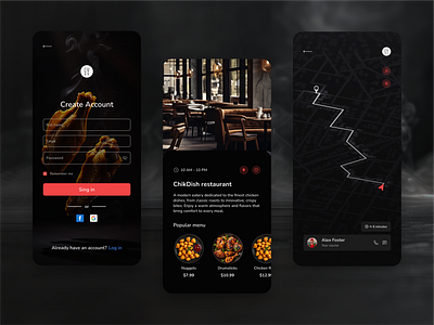 ChikDish Mobile app appconcept chikdish couriertracking foodapp fooddelivery foodorderingapp map mapinterface mobileappdesign restaurantapp signinscreen uiux userexperience