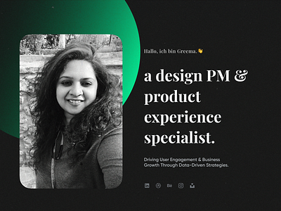 Greema - Senior Design PM and Product experience specialist app icon minimal typography web