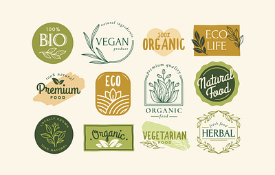 Organic food label set adobe illustrator art branding design drawing flat illustration flat style graphic design illustration label organic