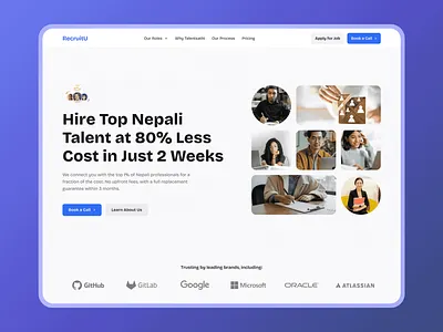 RecruitU - Hero Section app design clean creative design hero section landing page recruitment service services ui