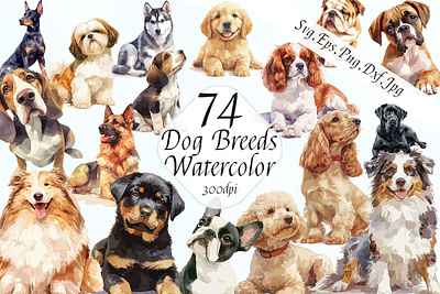 Watercolor Dog Breeds Vector Illustrations Bundle animals design dogs graphic design hand painted illustration illustrator watercolor