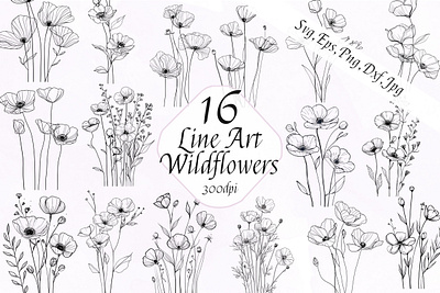 Hand Drawn Wildflowers Vector Illustrations floral floral illustration flowers graphic design hand drawn illustration illustrator line art vector vector flowers wildflowers