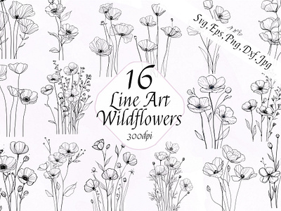 Hand Drawn Wildflowers Vector Illustrations floral floral illustration flowers graphic design hand drawn illustration illustrator line art vector vector flowers wildflowers