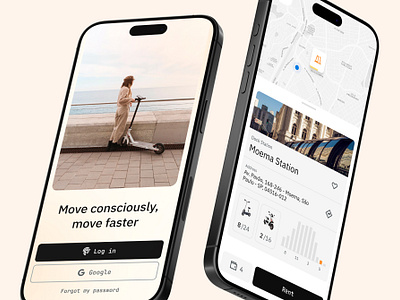 Scooter Rent Urban Transport App Mobile • Omni® android app clean design electric iphone map minimal mobile omni orange scooter street transport uber ui urban usability ux vehicle