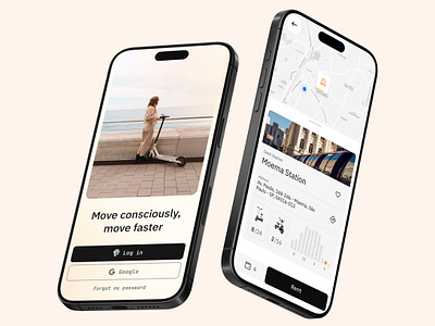 Scooter Rent Urban Transport App Mobile • Omni® android app clean design electric iphone map minimal mobile omni orange scooter street transport uber ui urban usability ux vehicle