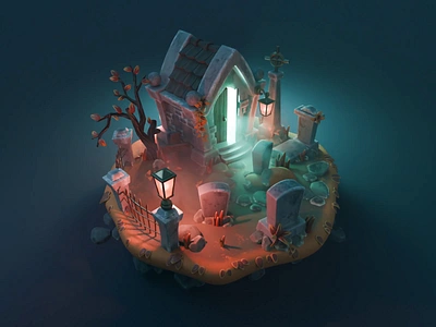 Graveyard Tutorial 3d blender diorama graveyard halloween haunted illustration isometric process render spooky tutorial