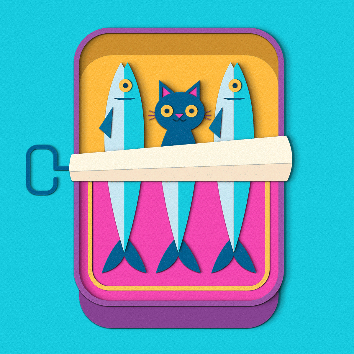 Sardines animated animated gif animated illustration cat cute design gif illustration paper craft sardines