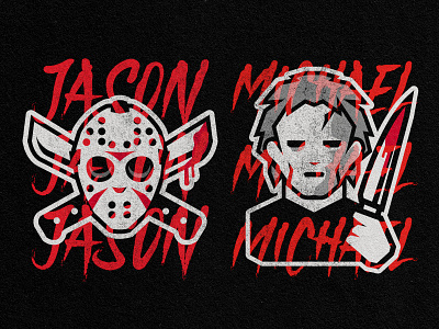 SLASHER ICONS 80s badgedesign branding character character design creepy friday 13th graphic design halloween horror horror movie illustration lettering motion graphics pumpkin retro slasher spooky texture typography