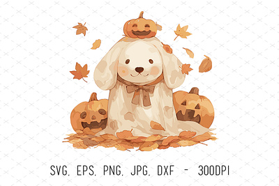 Cute Watercolor Halloween Dog Vector Illustration animals cute dog graphic design halloween hand painted illustrations illustrator kids spooky vector watercolor