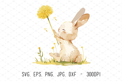 Spring Rabbit Watercolor Vector Illustration animals dandelion floral flower illustrations illustrator rabbit spring summer vector watercolor