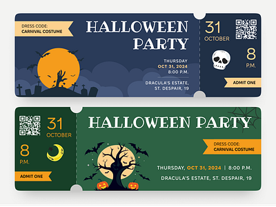 Halloween Party Tickets design halloween halloween night halloween party halloween party ticket halloween ticket illustration october party ticket