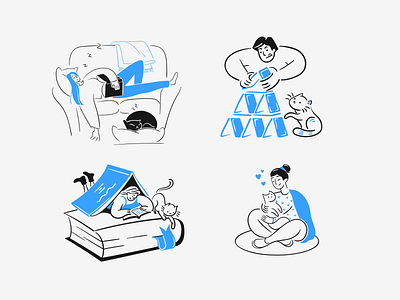 What's your plans this weekend? - Pets Illustrations branding cute design flat freehand fun illustration illustrator introvert minimal pets vector weekend