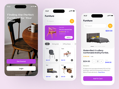 Furniture Mobile App UI Design ecommerce futniture app mobile app template ui uidesign ux uxdesign