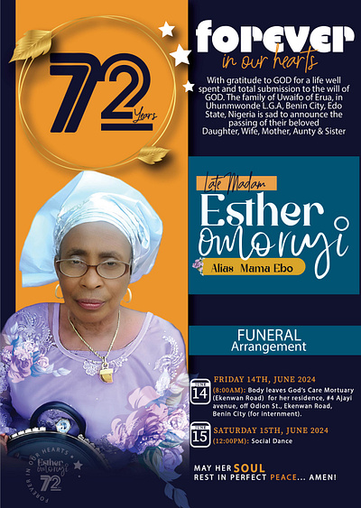 Late MOM (Mrs. ESTHER OMORUYI) burial burial poster design downsign illustration late mom late mrs. esther omoruyi love you mom sam omo