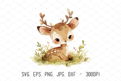 Watercolor Baby Woodland Deer Vector Illustration animals baby clipart cute deer hand painted illustrations kids nursery svg vector watercolor woodland woodland animals