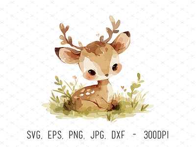 Watercolor Baby Woodland Deer Vector Illustration animals baby clipart cute deer hand painted illustrations kids nursery svg vector watercolor woodland woodland animals