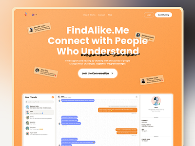 FindAlike.Me Redesign: A Support Platform Connecting People chat interface mental health regesign ui web design