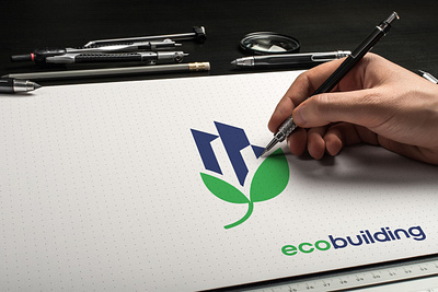 Eco Building Logo Design for House or Eco Apartment apartment branding builders construction logo eco apartment eco building eco friendly eco home eco house eco logo green home maker green house house building house logo house maker logo logo and branding logo make logo mark modern house