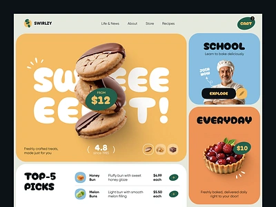 Swirlzy: Website for a Premium Food Brand animation appdesign branding cookies eats food foody interfacedesign motion graphics rasturent website uber eats ui ux uxuidesign web website website designing websitedesign zomato