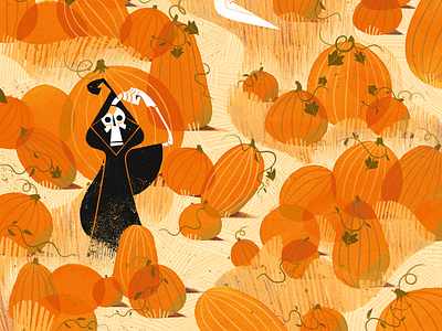 Has anyone seen where my scythe is? character drawing gartman halloween illustration poster pumpkin texture