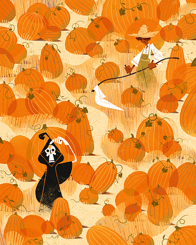 Has anyone seen where my scythe is? character drawing gartman halloween illustration poster pumpkin texture