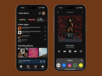 Daily UI 009 & 010 - Music Player and Social Share Button art artist audio daily ui mobile mobile design music music player social share song songs track ui