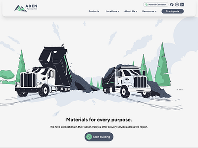 Aden Illustrations aggregate clouds dump header hero illustration illustrator mining perspective rocks svg trees truck webdesign website