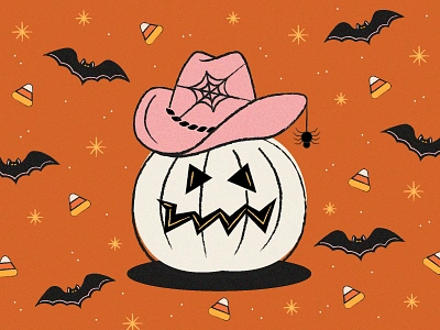 Howdy Halloween! bats candycorn cowboy cowgirl howdy illustration jack o lantern pumpkin retro spooky