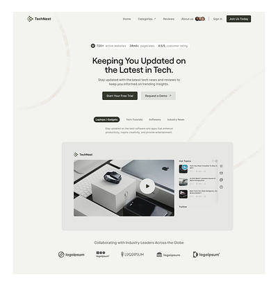 TechNest - The Tech Blog Platform figma hero section landing page ui design uiux user experience user interface