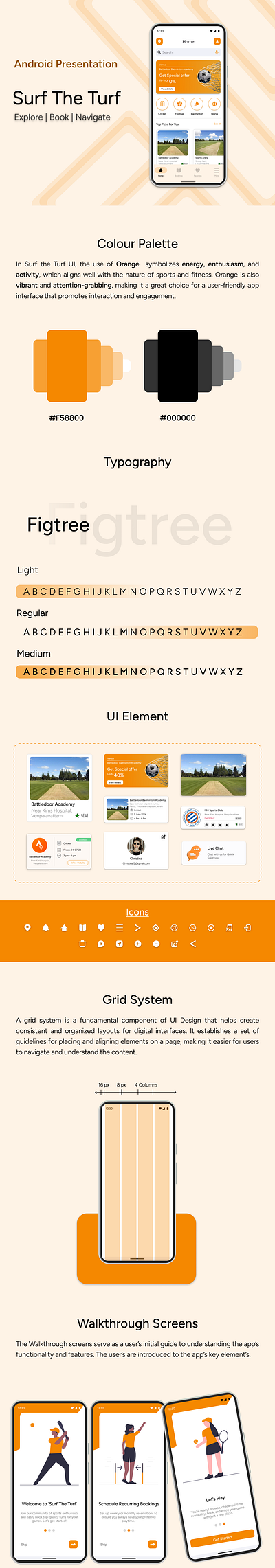 Android Presentation - Turf Booking App android portfolio android presentation game mobile app sports app surf the turf turf booking app ui design user interface visual design