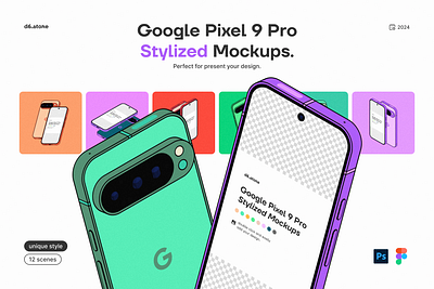 Free Google Pixel 9 Pro Stylized Mockups branding design design bundle download figma free mockup freebie google pixel 9 pro graphic design illustration mockup psd psd template ui