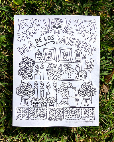 Coloring Sheet for Creative Bug for Libraries black and white coloring book coloring sheet dia de los muertos downloadable illustration