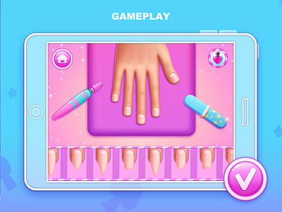 Gameplay of the Nail Salon Mobile children's game 2dart branding button gameart gameplay graphic design logo mobilegame nail nailsalon ui