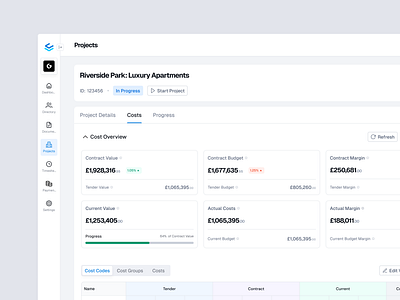 Construction Project Cost Report b2b construction contech finance report saas ui