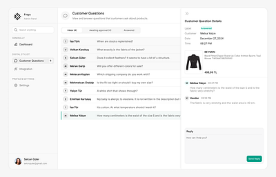 Customer Questions - Drawer Details ✨ admin panel chat customer drawer highlight inbox product questions ui ux web