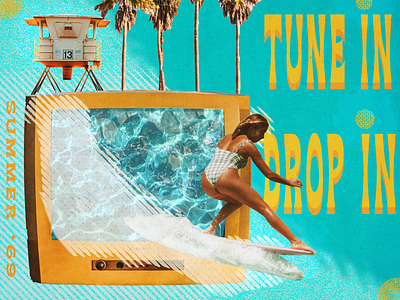 Collage - Tune In, Drop In california collage collage design collage designer design girl graphic design illustration photoshop summer surf surfing